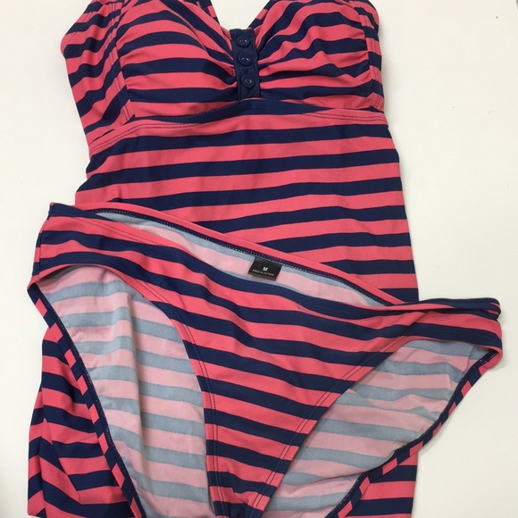Striped Pink and Blue Women's Swimsuit - Picture 1 of 13